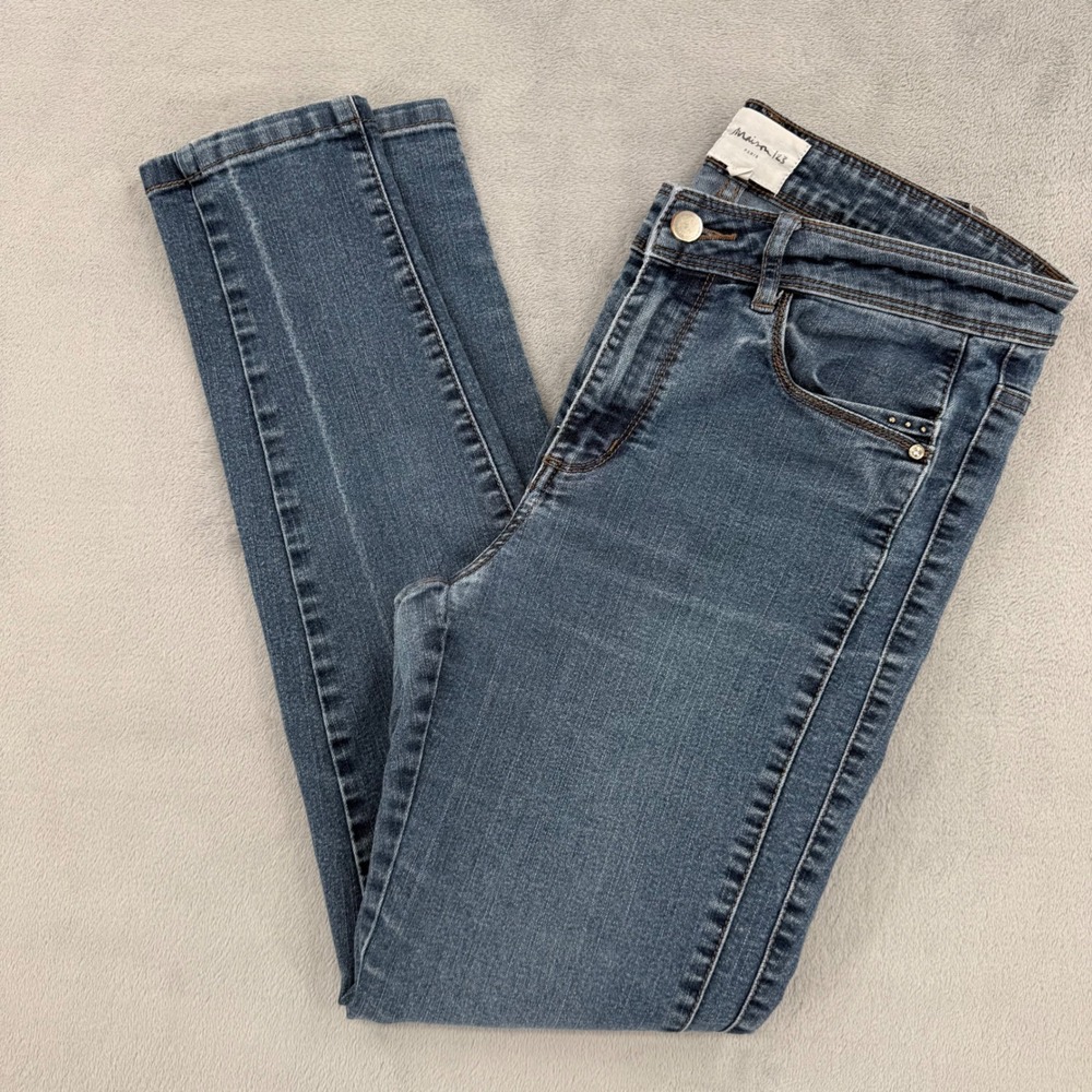 Maison 123 Paris Womens 29 Skinny Jeans Medium Wash Blue Studded Size F38